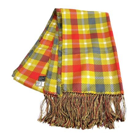  VERSACE ベルサーチ スカーフ マフラーショール シルク フリンジ チェック イエロー レディース レッド×マスタード
