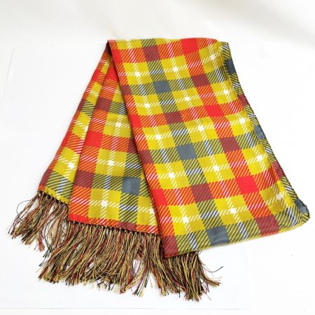  VERSACE ベルサーチ スカーフ マフラーショール シルク フリンジ チェック イエロー レディース レッド×マスタード