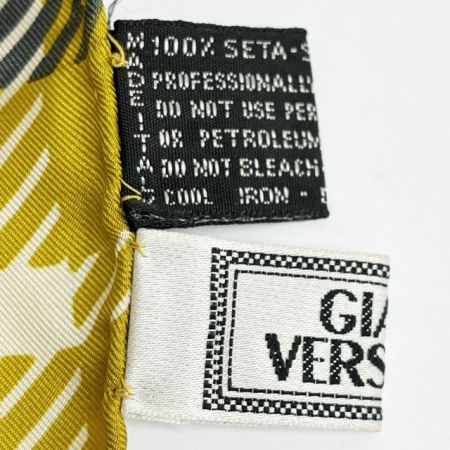  VERSACE ベルサーチ スカーフ マフラーショール シルク フリンジ チェック イエロー レディース レッド×マスタード