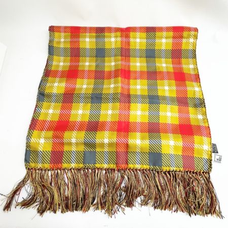  VERSACE ベルサーチ スカーフ マフラーショール シルク フリンジ チェック イエロー レディース レッド×マスタード