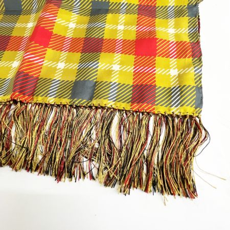  VERSACE ベルサーチ スカーフ マフラーショール シルク フリンジ チェック イエロー レディース レッド×マスタード