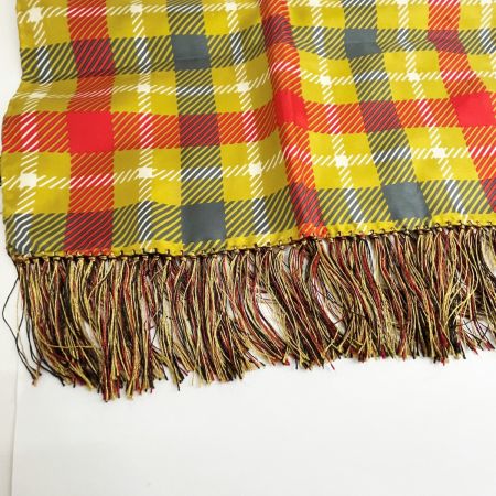  VERSACE ベルサーチ スカーフ マフラーショール シルク フリンジ チェック イエロー レディース レッド×マスタード
