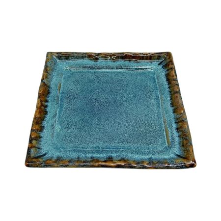   小樽窯 角皿 25cm 青緑色 ブルー グリーン 陶器皿 食器