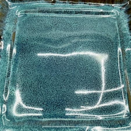   小樽窯 角皿 25cm 青緑色 ブルー グリーン 陶器皿 食器