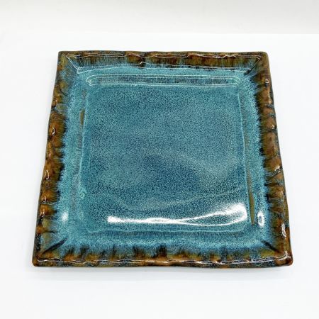   小樽窯 角皿 25cm 青緑色 ブルー グリーン 陶器皿 食器