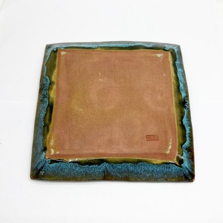   小樽窯 角皿 25cm 青緑色 ブルー グリーン 陶器皿 食器