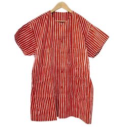 ◆◆ ISSEY MIYAKE イッセイミヤケ 半袖シャツ ストライプ 製造萩原 C-KN3333 ボタン1つ欠損 レディース オレンジ Bランク