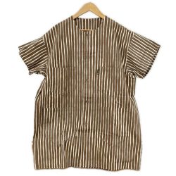 ◆◆ ISSEY MIYAKE イッセイミヤケ 半袖シャツ ストライプ 萩原製造 C-KN3333 レディース ブラウン Bランク