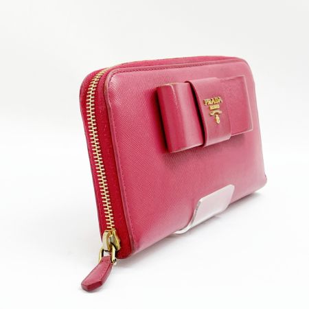  PRADA プラダ 長財布 リボン サフィアーノ 箱付 レディース ショッキングピンク