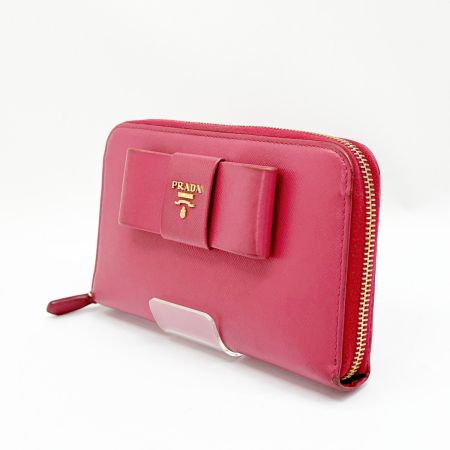  PRADA プラダ 長財布 リボン サフィアーノ 箱付 レディース ショッキングピンク