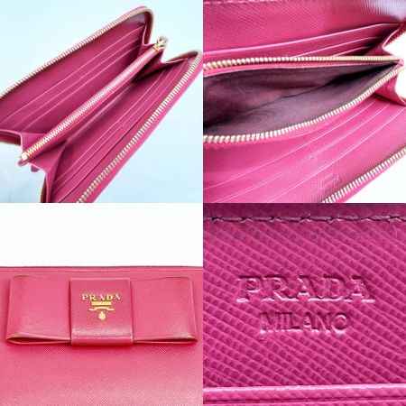 PRADA プラダ 長財布 リボン サフィアーノ 箱付 レディース ショッキングピンク