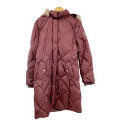 ◆◆ LAUREN RALPH LAUREN ダウンコート ロングコート Mサイズ ひし形 ベルト無し アウター ワインレッド Bランク