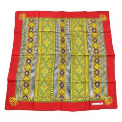 ◆◆ Christian Dior クリスチャンディオール シルクスカーフ 千鳥格子 レディース 赤 レッド ゴールド 柄 Bランク