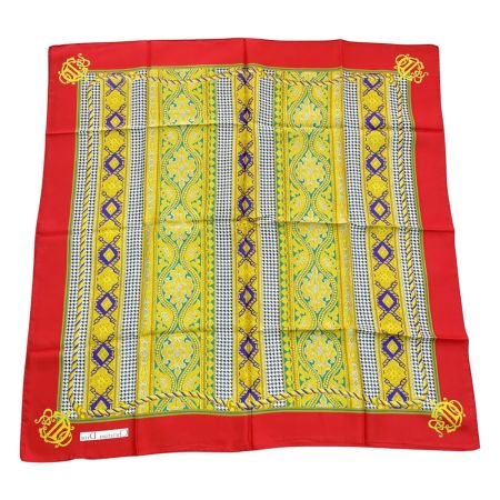  Christian Dior クリスチャンディオール シルクスカーフ 千鳥格子 レディース 赤 レッド ゴールド 柄