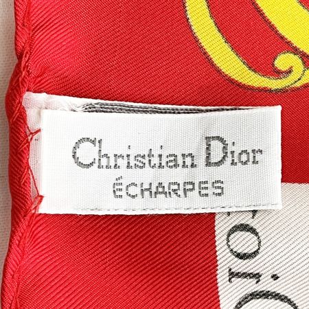  Christian Dior クリスチャンディオール シルクスカーフ 千鳥格子 レディース 赤 レッド ゴールド 柄
