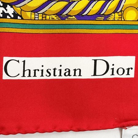  Christian Dior クリスチャンディオール シルクスカーフ 千鳥格子 レディース 赤 レッド ゴールド 柄