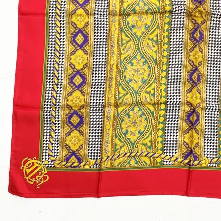  Christian Dior クリスチャンディオール シルクスカーフ 千鳥格子 レディース 赤 レッド ゴールド 柄