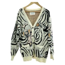 ◆◆ WACKO MARIA ワコマリア カーディガン 虎柄 タイガー 刺繍 Lサイズ メンズ  グレー Bランク