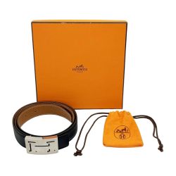 ◆◆ HERMES エルメス ベルト ラッキーメタル H刻 箱・巾着付 ブラック Cランク