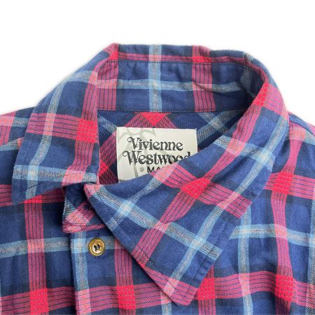  Vivienne Westwood ヴィヴィアン・ウエストウッド 長袖シャツ ネルシャツ チェック レッド ネイビー サイズ44 レッド