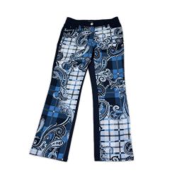 ◆◆ ITALIYA イタリヤ 伊太利屋 パンツ チェック＆ペイズリー 9号 レディース ミセス ネイビー Bランク