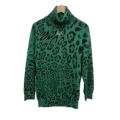 ITALIYA イタリヤ 伊太利屋 タートルネックニット 11号 ヒョウ柄 GK バックシルバープリント ミセス レディース グリーン Bランク