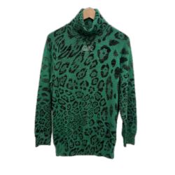 ITALIYA イタリヤ 伊太利屋 タートルネックニット 11号 ヒョウ柄 GK バックシルバープリント ミセス レディース グリーン Bランク