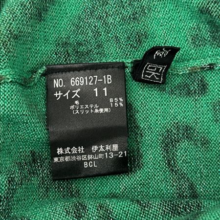 ITALIYA イタリヤ 伊太利屋 タートルネックニット 11号 ヒョウ柄 GK バックシルバープリント ミセス レディース グリーン