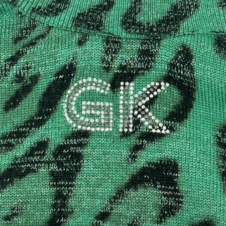 ITALIYA イタリヤ 伊太利屋 タートルネックニット 11号 ヒョウ柄 GK バックシルバープリント ミセス レディース グリーン