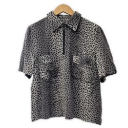 ◆◆ ITALIYA イタリヤ 伊太利屋 半袖カットソー 13号 アニマル柄 ヒョウ柄 2ポッケ レディース ミセス  ライトグレー Bランク