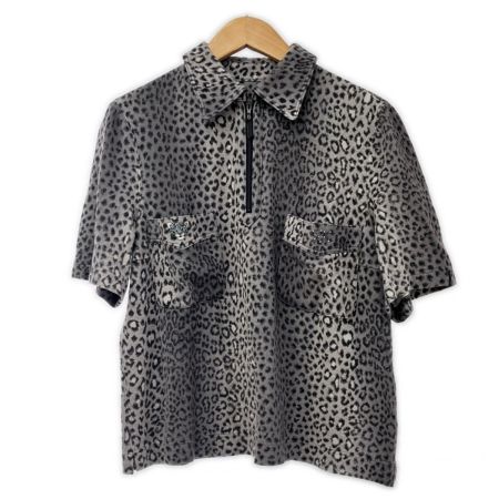  ITALIYA イタリヤ 伊太利屋 半袖カットソー 13号 アニマル柄 ヒョウ柄 2ポッケ レディース ミセス  ライトグレー