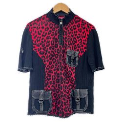 ◆◆ 伊太利亜 ITALIYA イタリヤ 半袖カットソー ヒョウ柄 13号 レディース ミセス レッド Bランク