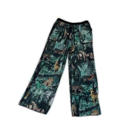  ITALIYA イタリヤ 伊太利屋 パンツ 11号 ジャングル ヒョウ柄 ボトムス レディース ミセス グリーン