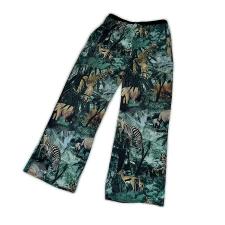  ITALIYA イタリヤ 伊太利屋 パンツ 11号 ジャングル ヒョウ柄 ボトムス レディース ミセス グリーン