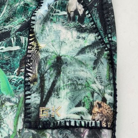  ITALIYA イタリヤ 伊太利屋 パンツ 11号 ジャングル ヒョウ柄 ボトムス レディース ミセス グリーン