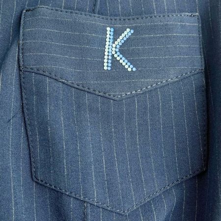  ITALIYA イタリヤ 伊太利屋 パンツ 9号 ストライプ ポッケGK レディース ミセス ブルー