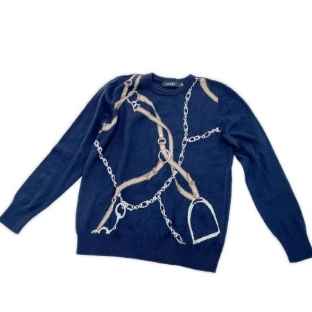  RALPH LAUREN ラルフローレン ニット セーター Mサイズ ベルティングプリント メンズ ネイビー