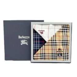 ◆◆ Burberrys バーバリーズ ハンカチ 3枚セット ベージュ ネイビー ホワイト ノバチェック 箱付 Bランク