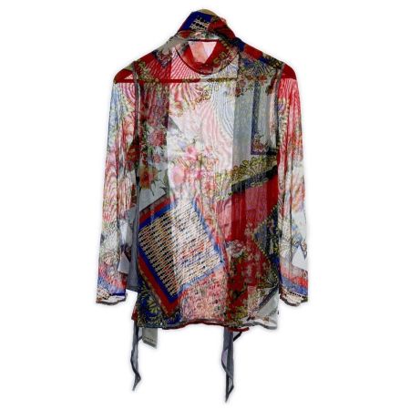  ITALIYA イタリヤ 伊太利屋 カットソー 9号 レーシータートルカーデ風 レディース  レッド×グレー