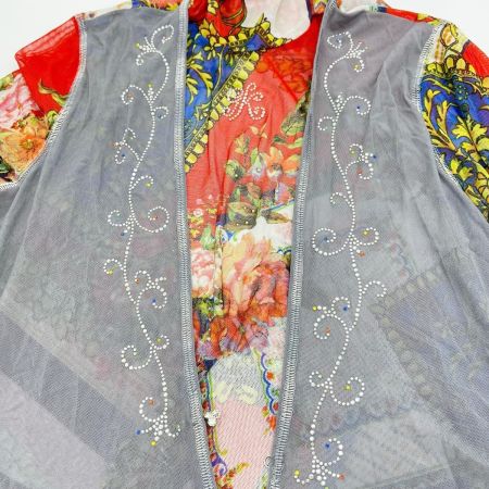  ITALIYA イタリヤ 伊太利屋 カットソー 9号 レーシータートルカーデ風 レディース  レッド×グレー