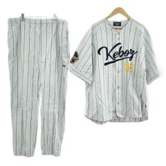  Keboz ケボズ セットアップ Lサイズ ストライプ ベースボール ワッペン  219-1037 ライトグレー Bランク