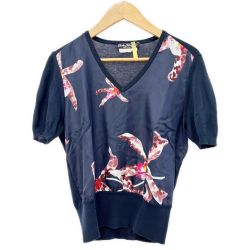 ◆◆ Salvatore Ferragamo サルヴァトーレフェラガモ カットソー 半袖 花 レディース ネイビー Bランク