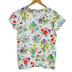 ◆◆ GUCCI グッチ Tシャツ 半袖シャツ Sサイズ 花柄 蝶 昆虫 レディース ホワイト Bランク