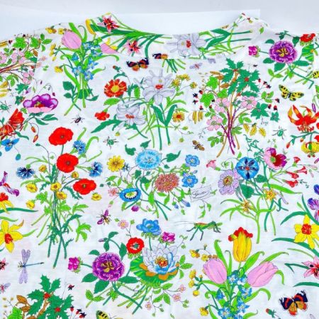  GUCCI グッチ Tシャツ 半袖シャツ Sサイズ 花柄 蝶 昆虫 レディース ホワイト