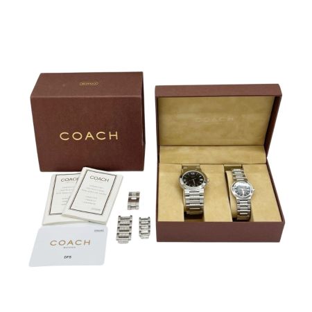  COACH コーチ ペアウォッチ 腕時計 クォーツ ステンレススチール ブラック 箱・取説・コマ付 R8.4月電池交換済 0191/0192