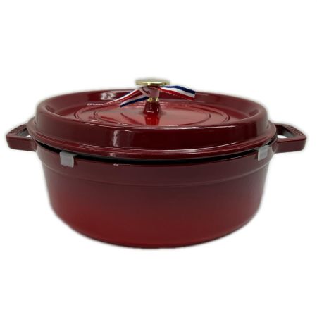  STAUB ストウブ 両手鍋 シャローココットラウンド 26cm ミトン付 4L チェリー