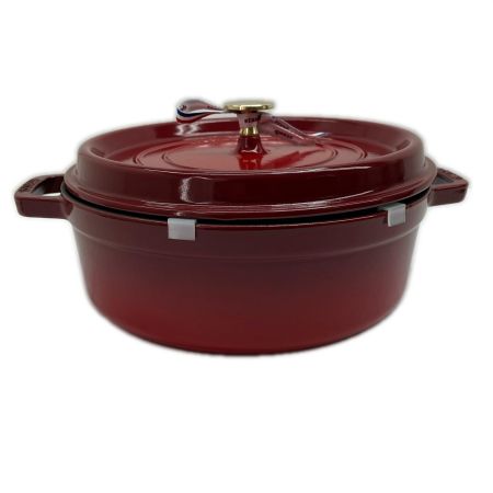  STAUB ストウブ 両手鍋 シャローココットラウンド 26cm ミトン付 4L チェリー