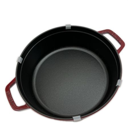  STAUB ストウブ 両手鍋 シャローココットラウンド 26cm ミトン付 4L チェリー