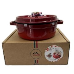  STAUB ストウブ 両手鍋 シャローココットラウンド 26cm ミトン付 4L チェリー Sランク
