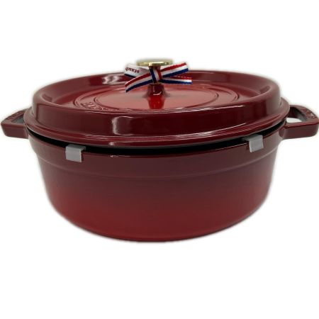  STAUB ストウブ 両手鍋 シャローココットラウンド 26cm ミトン付 4L チェリー